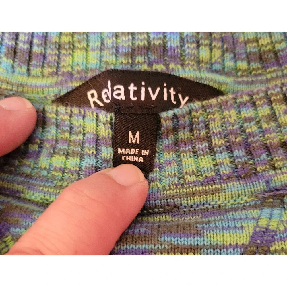 Relativity Space Dye Marled Knit Sweater Green Blue Crewneck Womens Medium